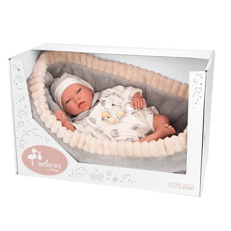 Arias Reborn Κούκλα Μωρό Eric 40cm με γκρι Port-bebe μαλακό σώμα και άκρα βινυλίου 98108