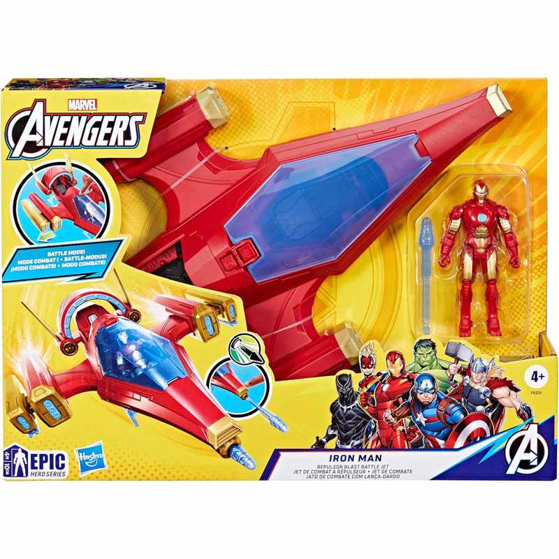 Hasbro Marvel Avengers Epic Hero Series Iron Man Figure 10cm & Repulsor Blast Battle Jet F9329