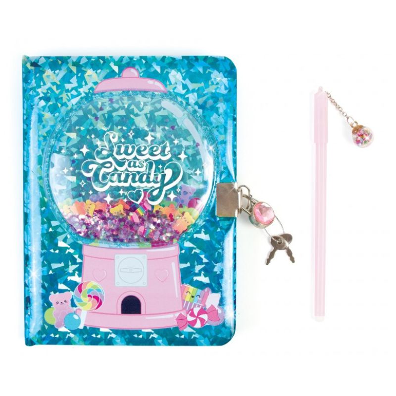 Make It Real Bubble Gum Glitter Locking Journal With Pen 12052