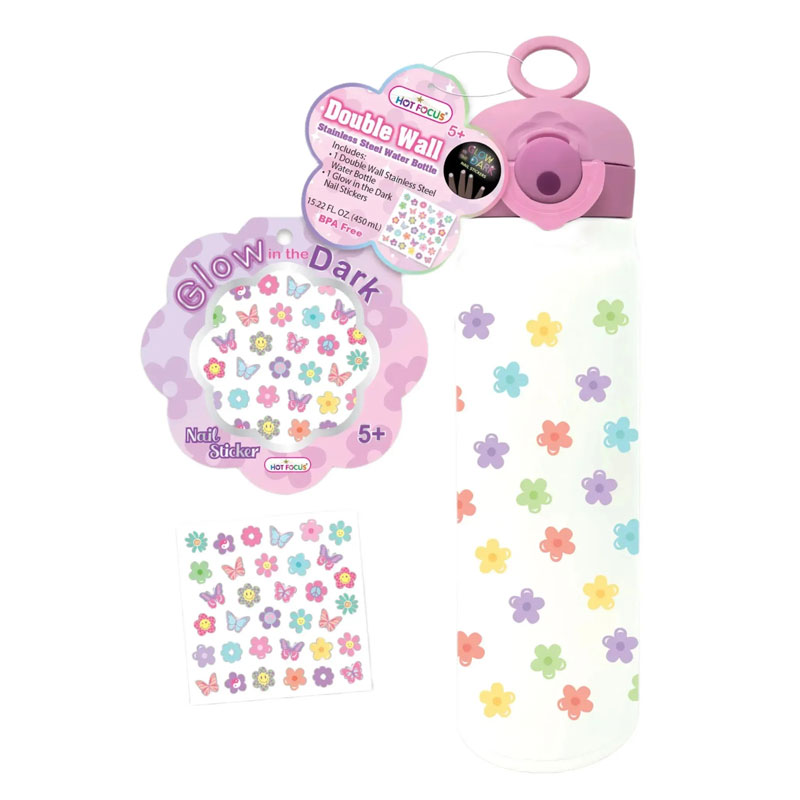 Hot Focus Double Wall Stainless Steel Water Bottle - Ανοξείδωτο Παγούρι Groovy Flower 500ml HF462GF