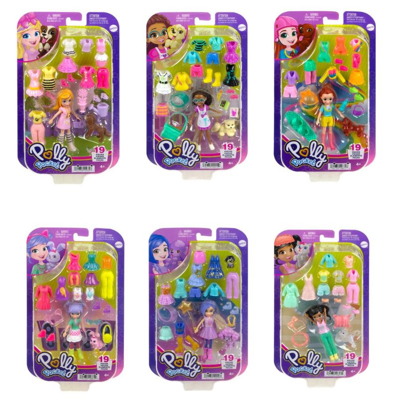 Mattel Polly Pocket - Νέα Κούκλα με μόδες μεσαίο pack - Σχέδια HKV88