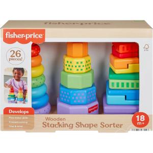 Fisher-Price® Wooden Stacking Shape Sorter Ξύλινες Πυραμίδες με Πολύχρωμα σχήματα HXT76