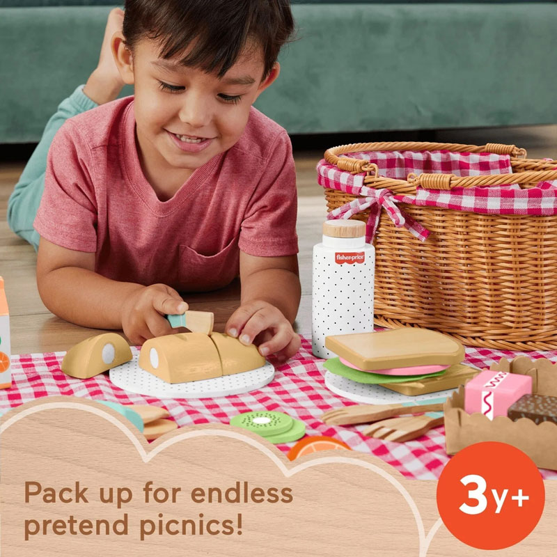 Fisher-Price® Wooden Picnic Basket And Food Pretend Play Set