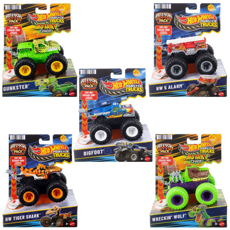 Mattel Hot Wheels Οχήματα Monster Trucks Attack Pack - Σχέδια JMK92