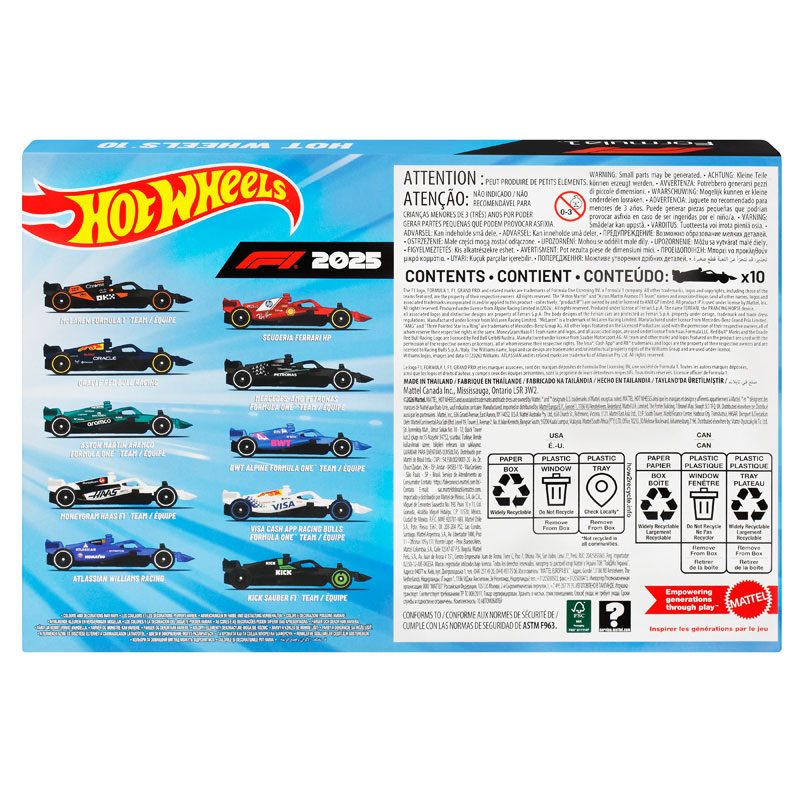 Mattel Hot Wheels Αυτοκινητάκια F1 Σετ των 10 JMM24