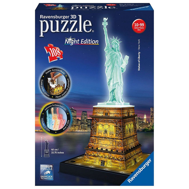 Ravensburger 3D Puzzle Το Άγαλμα της Ελευθερίας Night Edition 120 τμχ 12596