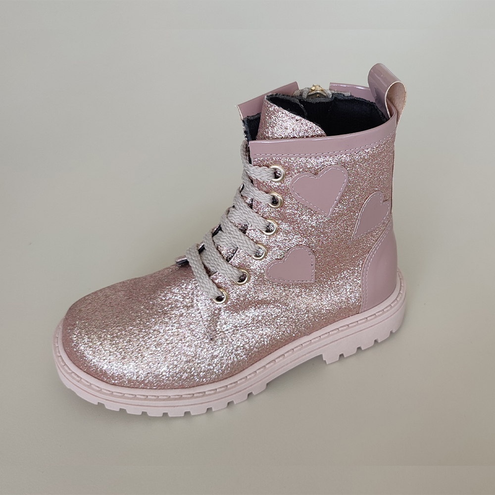 Glitter ankle boot with hearts and zipper