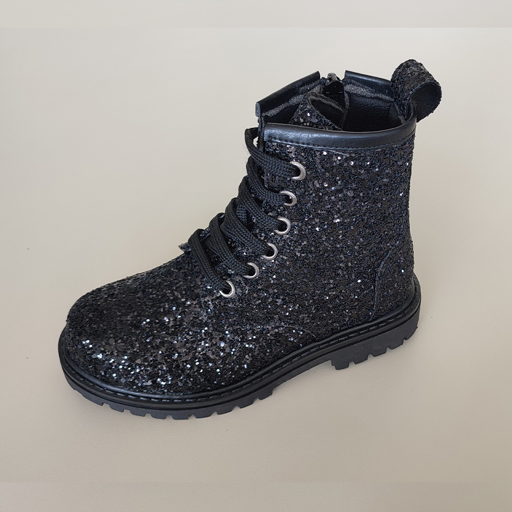 Black glitter ankle boot with zipper