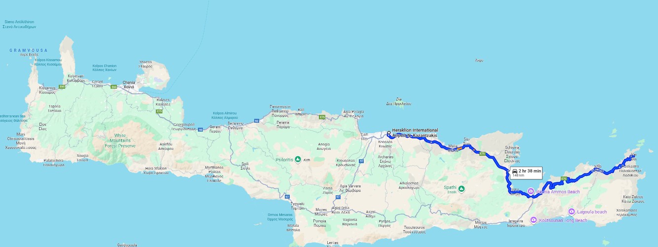 route from Heraklion to Vai Beach