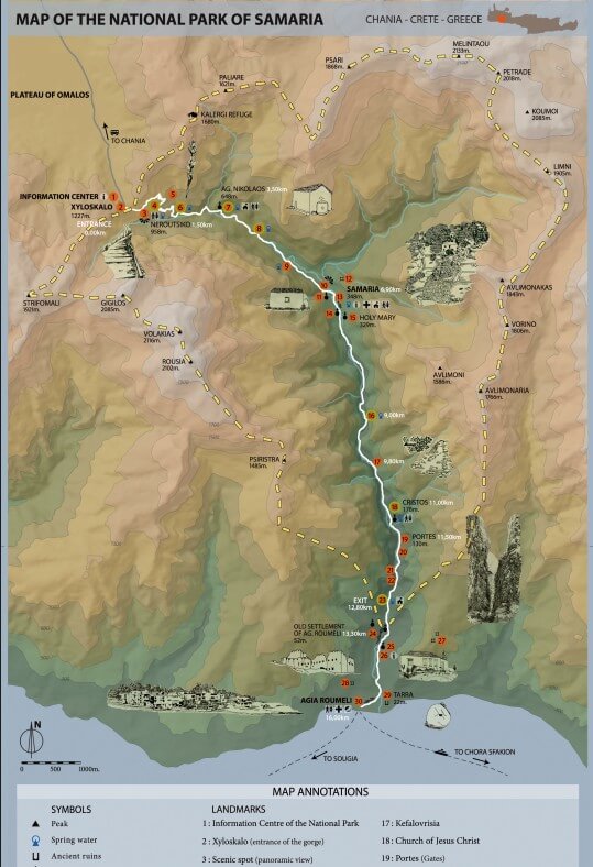 Carte du parc national de Samaria