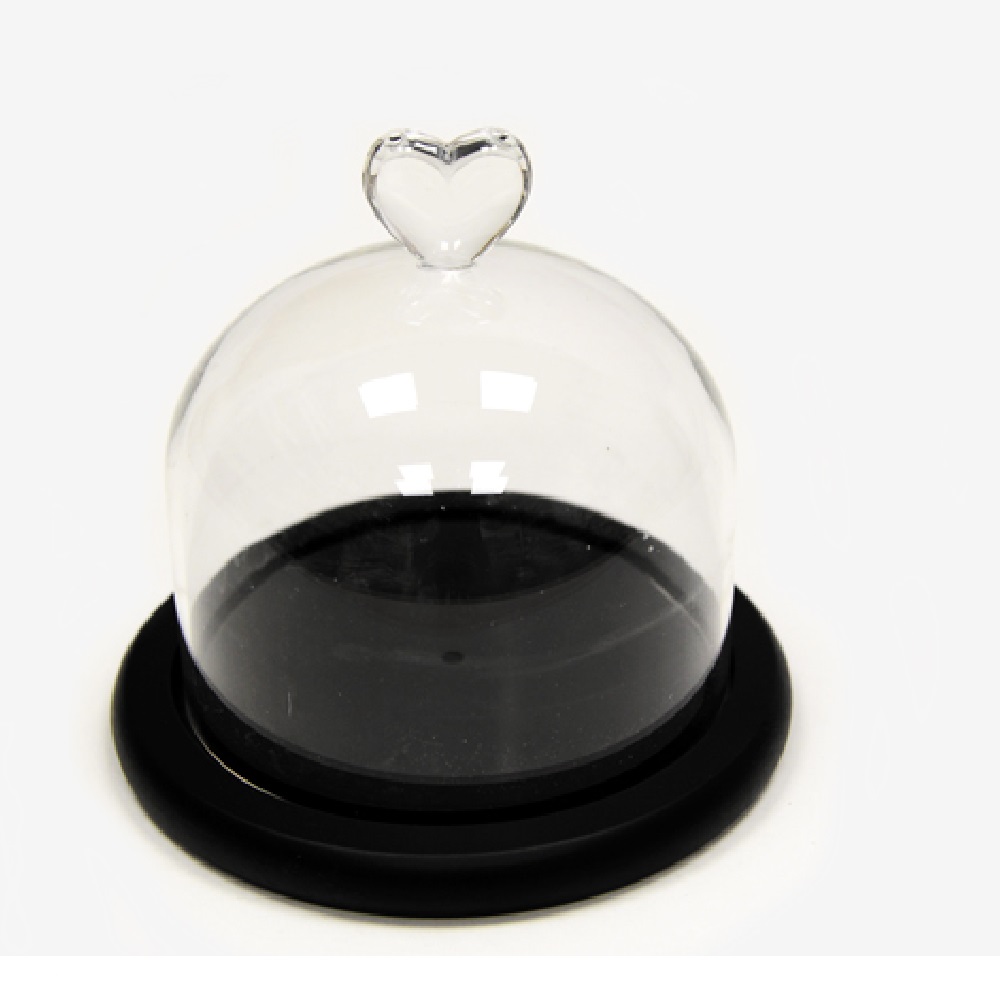  Καμπάνα με γυάλινη καρδιά σε ξύλινη μαύρη βάση μικρή 12 cm - 11839
