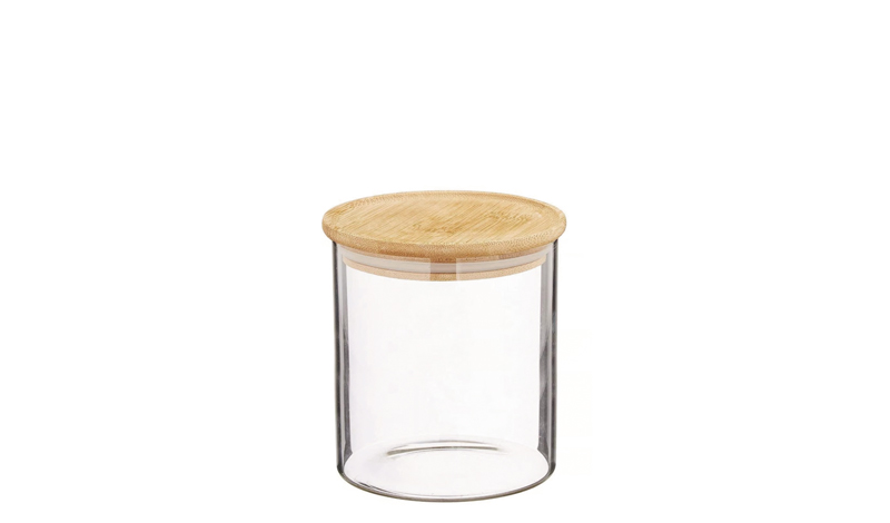 GLASS VASE WITH WOODEN LID 6.5cm x 8cm