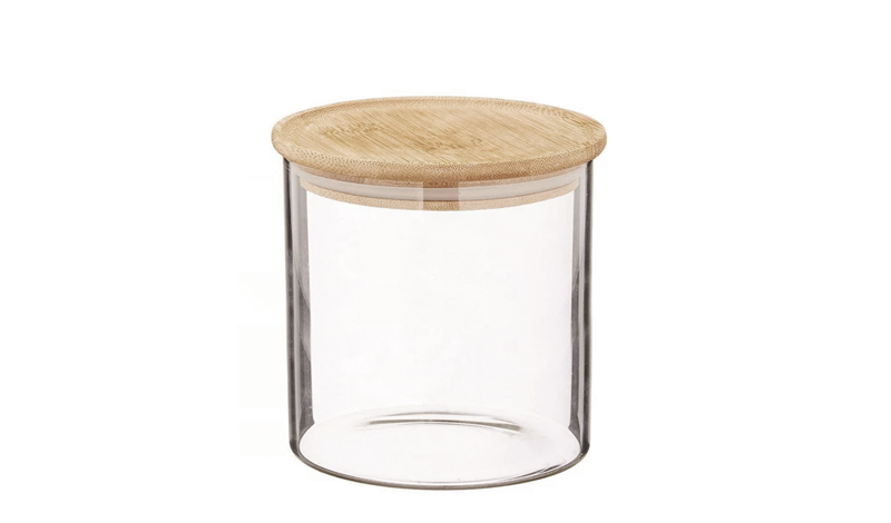 GLASS VASE WITH WOODEN LID 8.5cm x 10cm