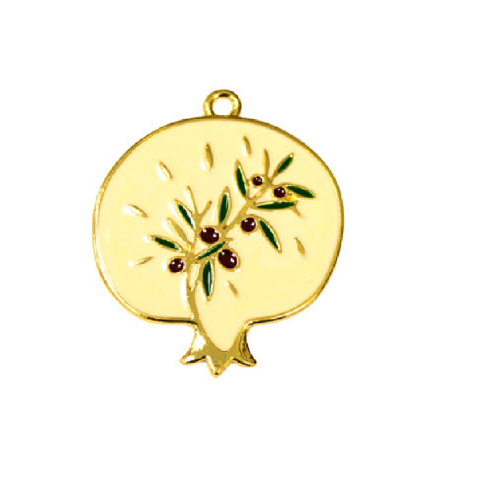 METALLIC POMEGRANATE ENAMEL WITH OLIVE BRANCH 4.1x5cm - 11088
