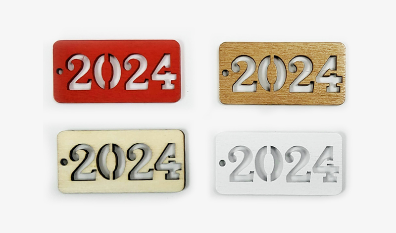 Wooden Decorative Sign 2023 40x20x3mm Set of 12 Pieces
