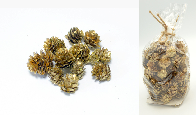 Gold pine cones with gold glitter