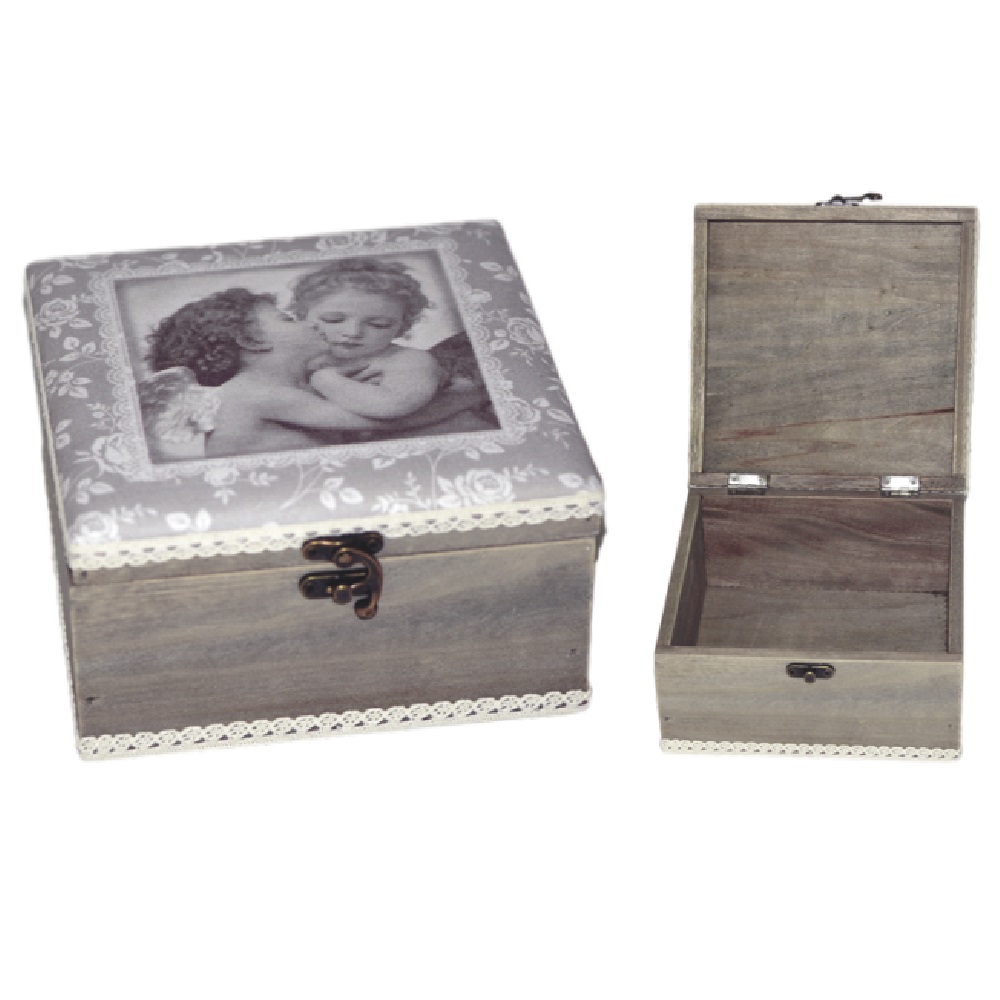 Ξύλινο κουτί βαμβακερό άγγελος  18x10cm - 4630