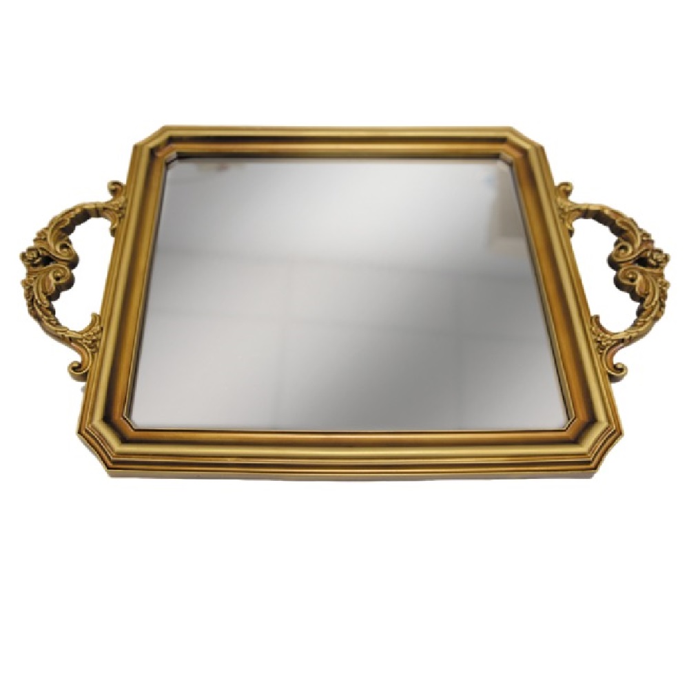 Δίσκος καθρέπτης χρυσό βιντάζ 38x25cm - 12371