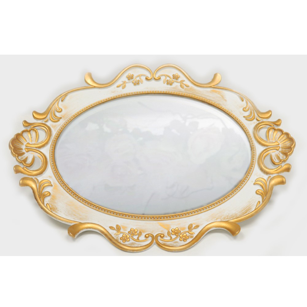 Δίσκος καθρέπτης λευκό-χρυσό 38x30cm - 9182