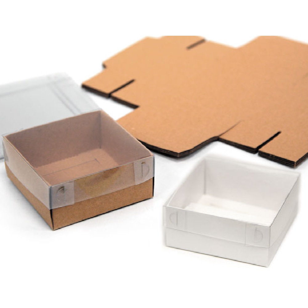 Χάρτινο κουτί με καπάκι ζελατίνα διάφανο 9cm x 9cm x 4cm - 18963