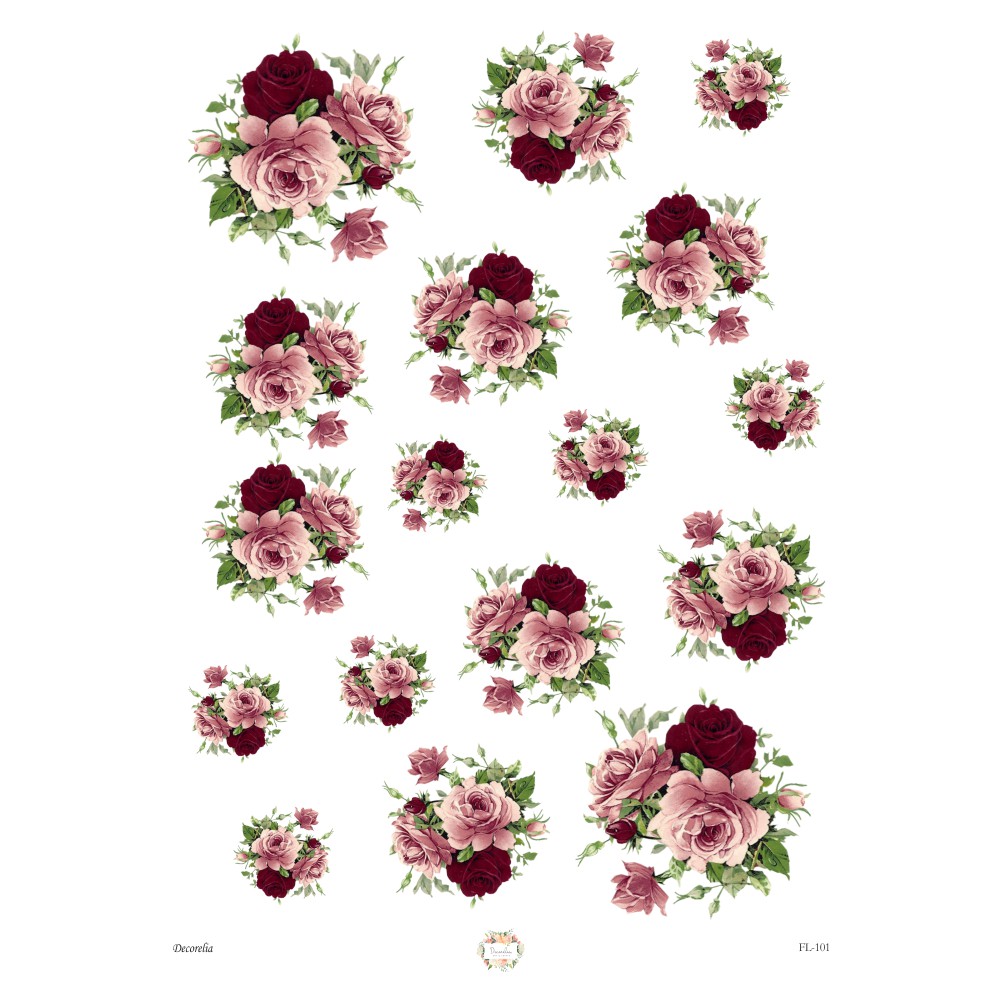 Rice paper with roses 29.7 x 21cm FL101 - 3078