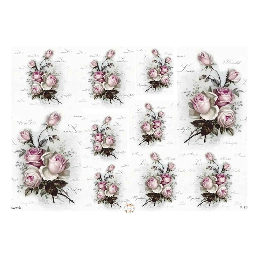 Rice paper with vinatge roses 29.7 x 21cm FL103 - 3099