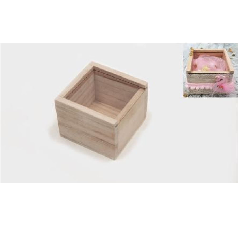 Ξύλινο κουτί κύβος με πλεξιγκλας  6.5cm  - 8220