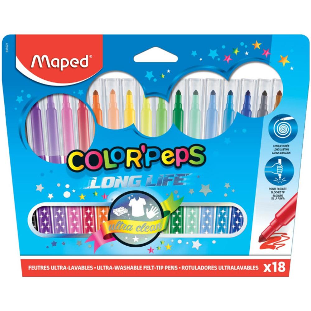 MAPED Color Peps Long Life Μαρκαδόρος Λεπτός 18 τεμαχίων