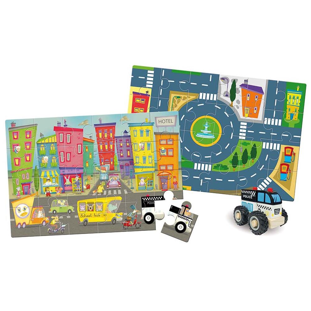 Puzzle and Wooden Police Vehicle 24pcs  - 1