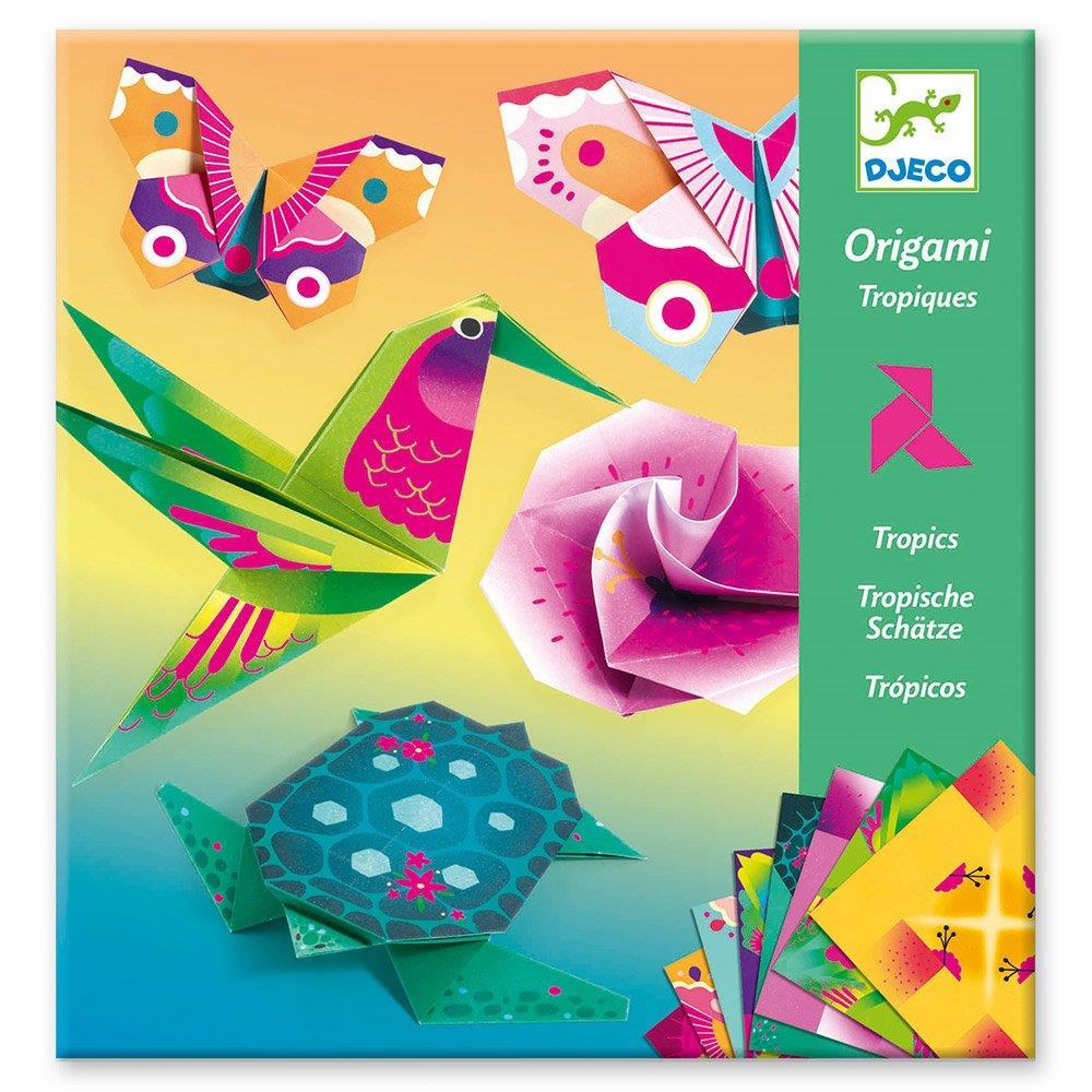 Djeco Οριγκάμι κατασκευή νέον χρώματα Τροπικά ζωάκια και λουλούδια - 0