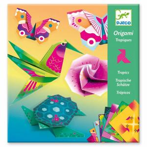 Djeco Οριγκάμι κατασκευή νέον χρώματα Τροπικά ζωάκια και λουλούδια - 7819