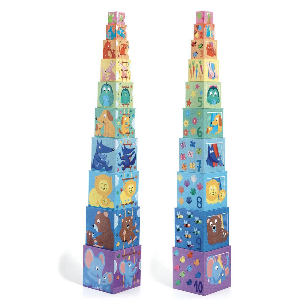  Djeco 10 Stacking - numbering cubes Animals Rainbow 86cm. height - 0