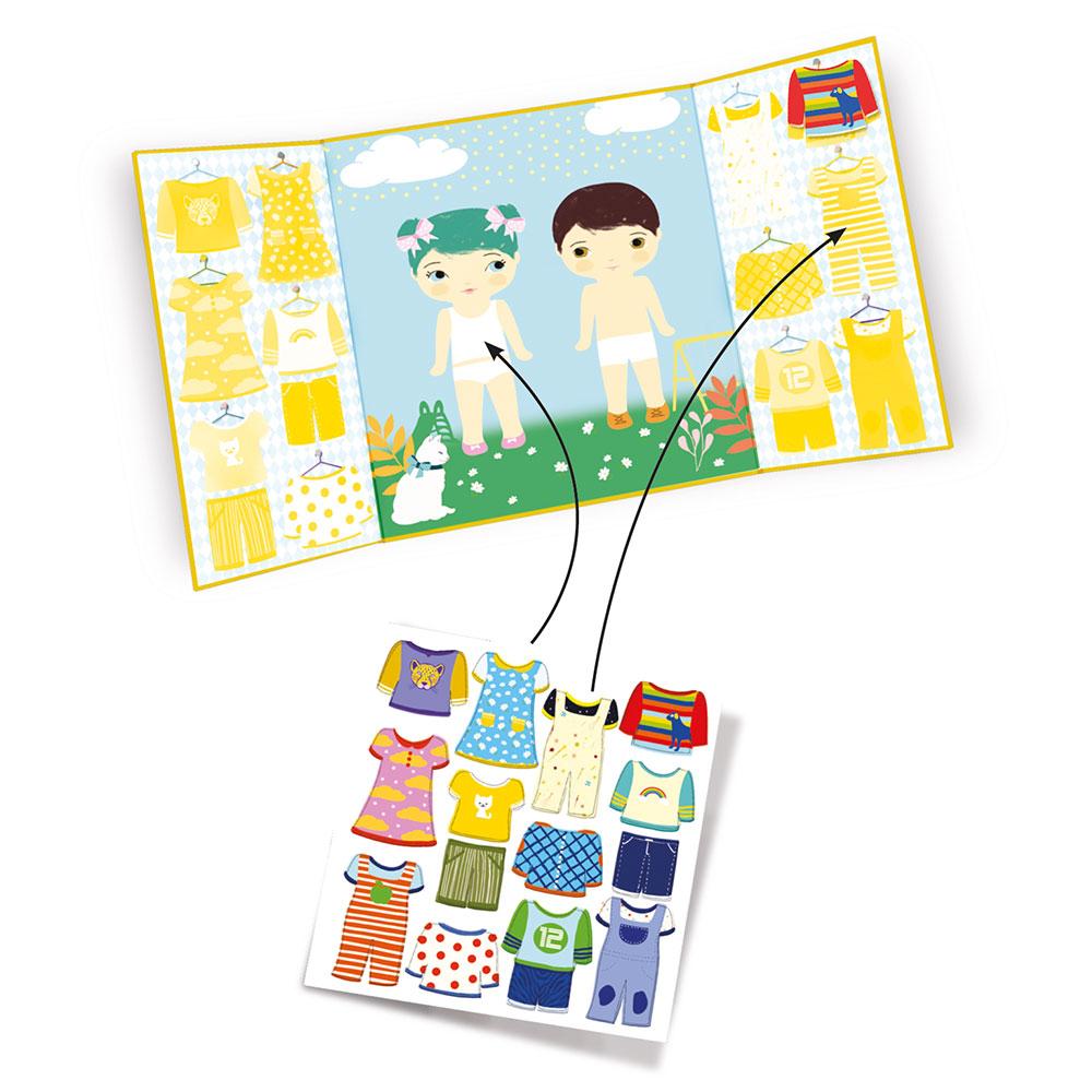 Djeco learn and dress up three-fold with repositionable stickers - 1