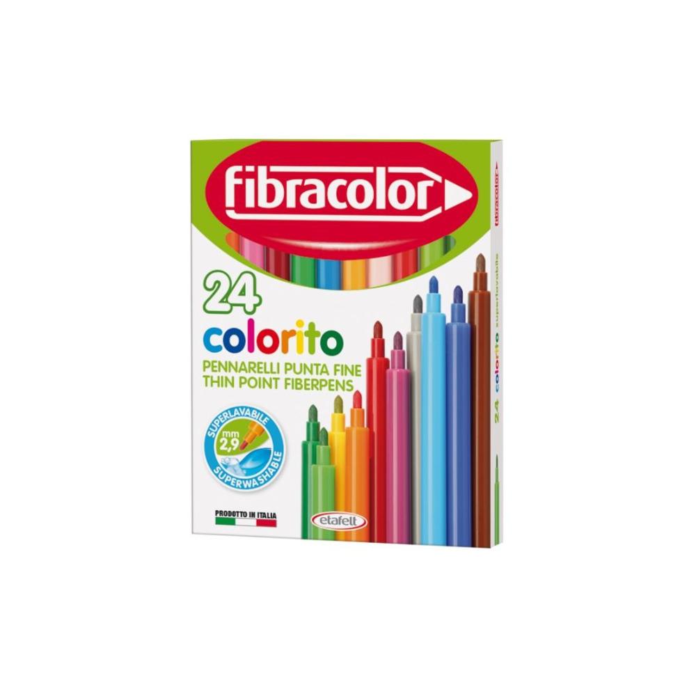 COLORITO Thin Pen Markers 24 Colors - 2.9 MM FIBRACOLOR 