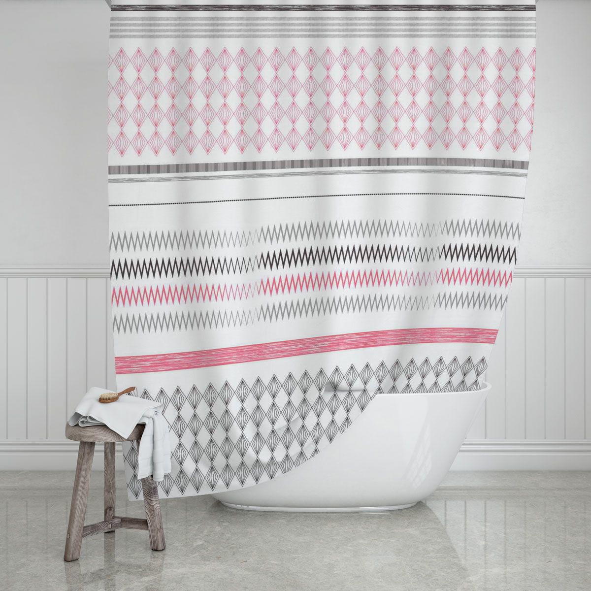 Κουρτίνα Μπάνιου Αδιάβροχη Πολυεστερική 180x200cm Stripes Ροζ Estia 02-11338