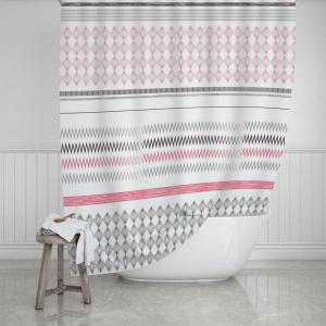 Κουρτίνα Μπάνιου Αδιάβροχη Πολυεστερική 180x200cm Stripes Ροζ Estia 02-11338 - 36970