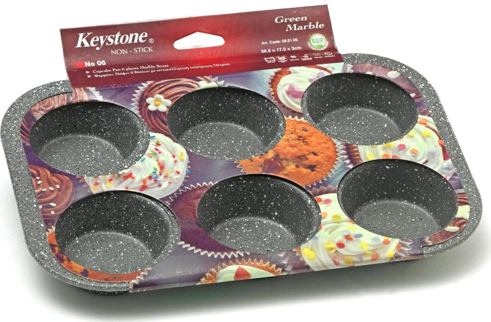 Φόρμα Cupcakes/Muffins με Μαρμάρινη Επίστρωση 6 Θέσεων 26.5x17.5cm Keystone 08.61.06