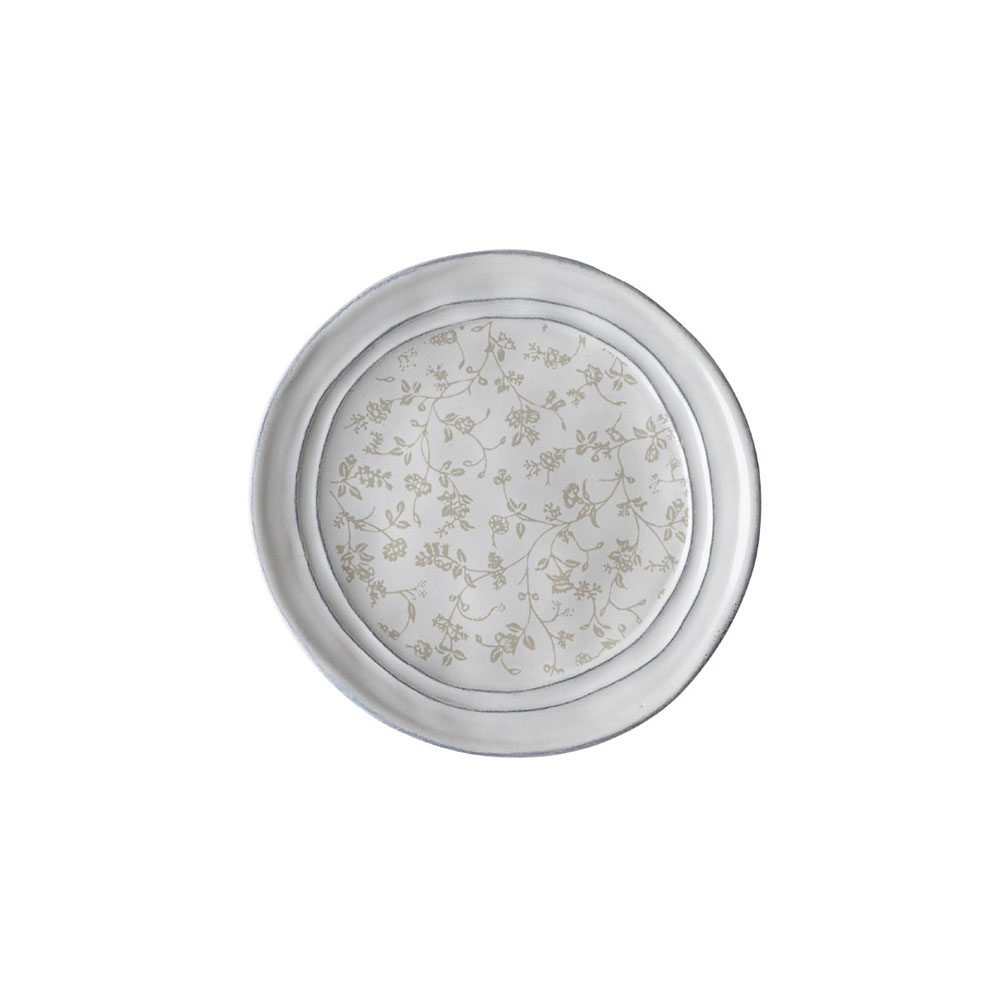 Πιάτο Λευκό Ανάγλυφο με Λουλούδι Γκρι 12cm Petit Four Stoneware Artisan LA183177 - 0