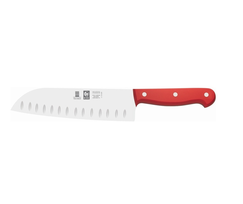 μαχαίρι chef santoku 18cm με αυλακώσεις κόκκινη λαβή Icel 274.8685.18
