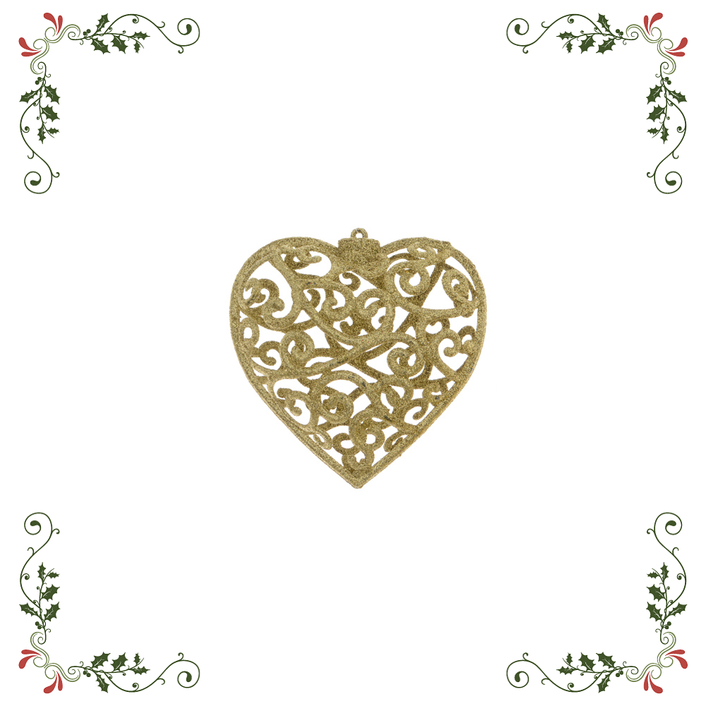 Στολίδι Καρδιά Πλαστικό Χρυσό Με Glitter Φ10xY4cm Kaemingk 515195-1
