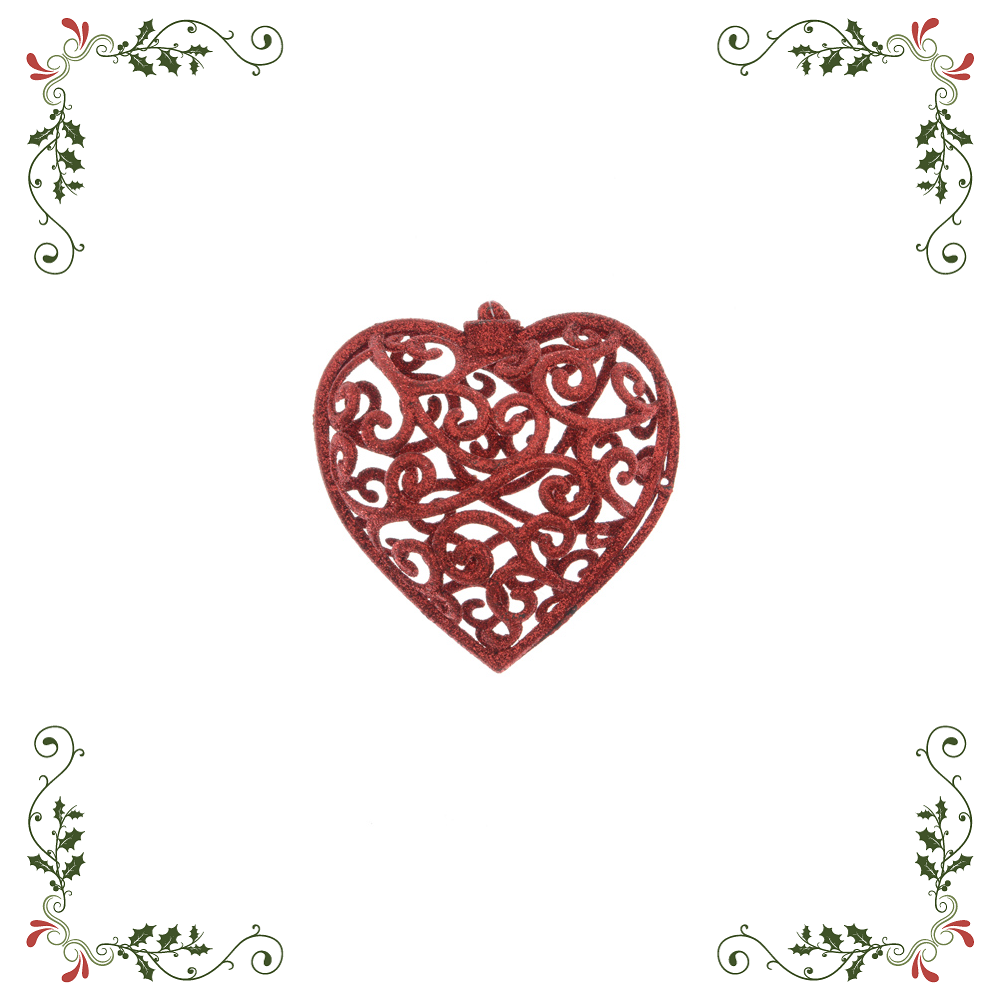 Στολίδι Καρδιά Πλαστικό Κόκκινο Με Glitter Φ10xY4cm Kaemingk 515199-1