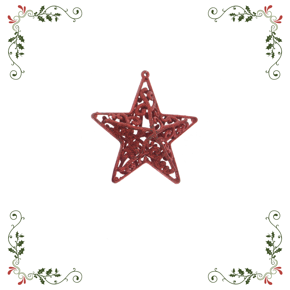 Στολίδι Αστέρι Πλαστικό Κόκκινο Με Glitter Φ10xY4cm Kaemingk 515199-3