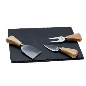 Πέτρινο πλατό GOURMET με 3 μαχαίρια τυριού 24x18cm HFA 5460002 - 13055