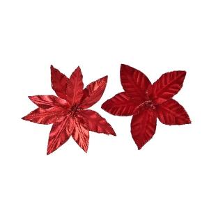 Αλεξανδρινο λουλουδι με γκλιντερ βελουδινο χρωμα κοκκινο 11cmχH.2cm Kaemingk 629510 - 39424