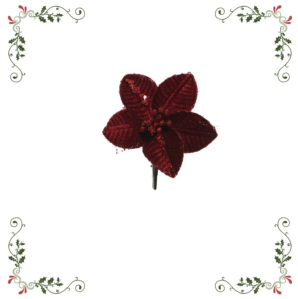 Αλεξανδρινό Λουλούδι Μπορντώ Βελούδινο Σε Στέλεχος Πολυεστερικό 10x10x2cm Kaemingk 629597-3