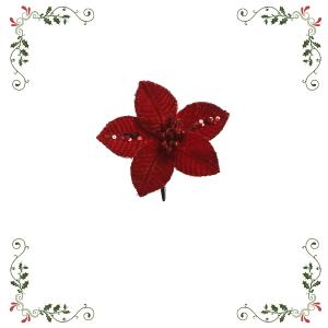 Αλεξανδρινό Λουλούδι Κόκκινο Βελούδινο Σε Στέλεχος Πολυεστερικό 10x10x2cm Kaemingk 629597-4 - 34583