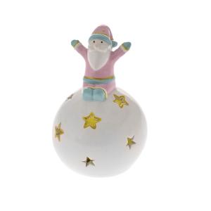 Διακοσμητική Μπάλα Με Λαμπάκι Κεραμική Λευκό-Ρόζ "Santa" 8x13cm AI Decoration 78918-1 - 35035