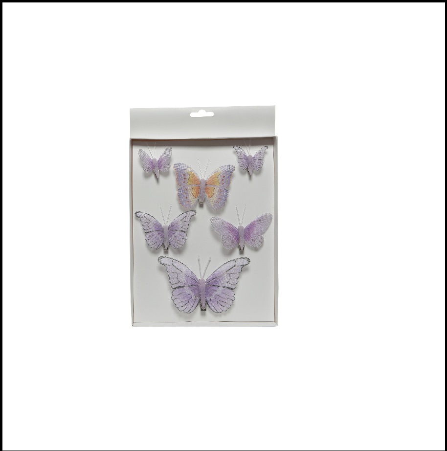 Διακοσμητική Πεταλούδα Μώβ Polyester Σετ6τμχ 12x8x5cm Kaemingk 808286-2