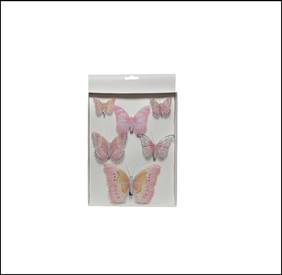 Διακοσμητική Πεταλούδα Ρόζ Polyester Σετ6τμχ 12x8x5cm Kaemingk 808286-4