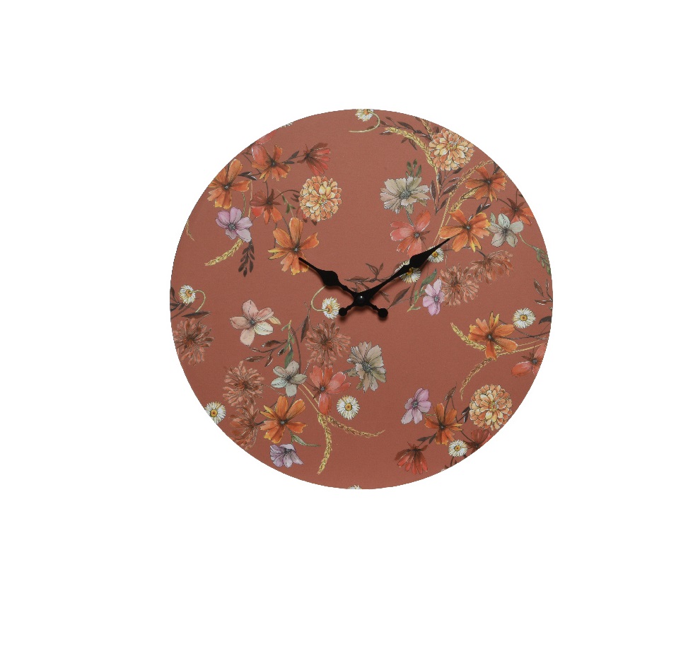 Διακοσμητικό Ρολόι Στρογγυλό MDF Μπορντώ Με Λουλούδια Φ33,8x3,5cm Kaemingk 879861-1